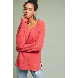 Anthropologie Clayton Pink Fuzzy V-Neck Pullover Oversize Sweater Size XS